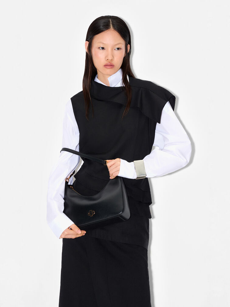 Leather Hobo Bag, Black