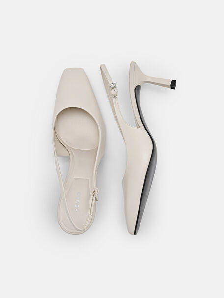 PEDRO Studio Leather Slingback Pumps, Chalk