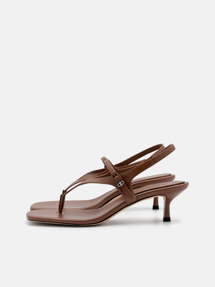 Eny Leather Heel Sandals, Cognac
