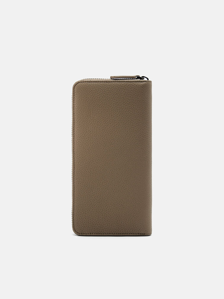 Embossed Leather Long Wallet, Taupe