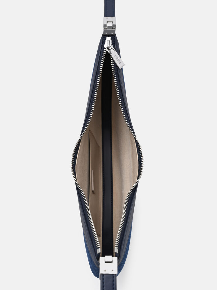 Jatte Denim Crescent Shoulder Bag, Blue Denim