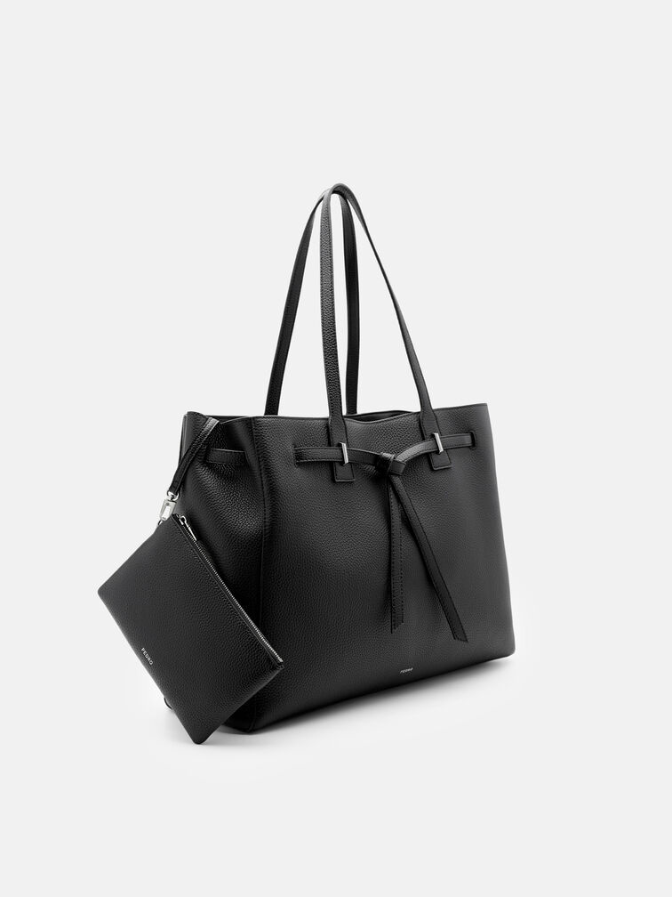 Demi Oversized Leather Tote Bag, Black