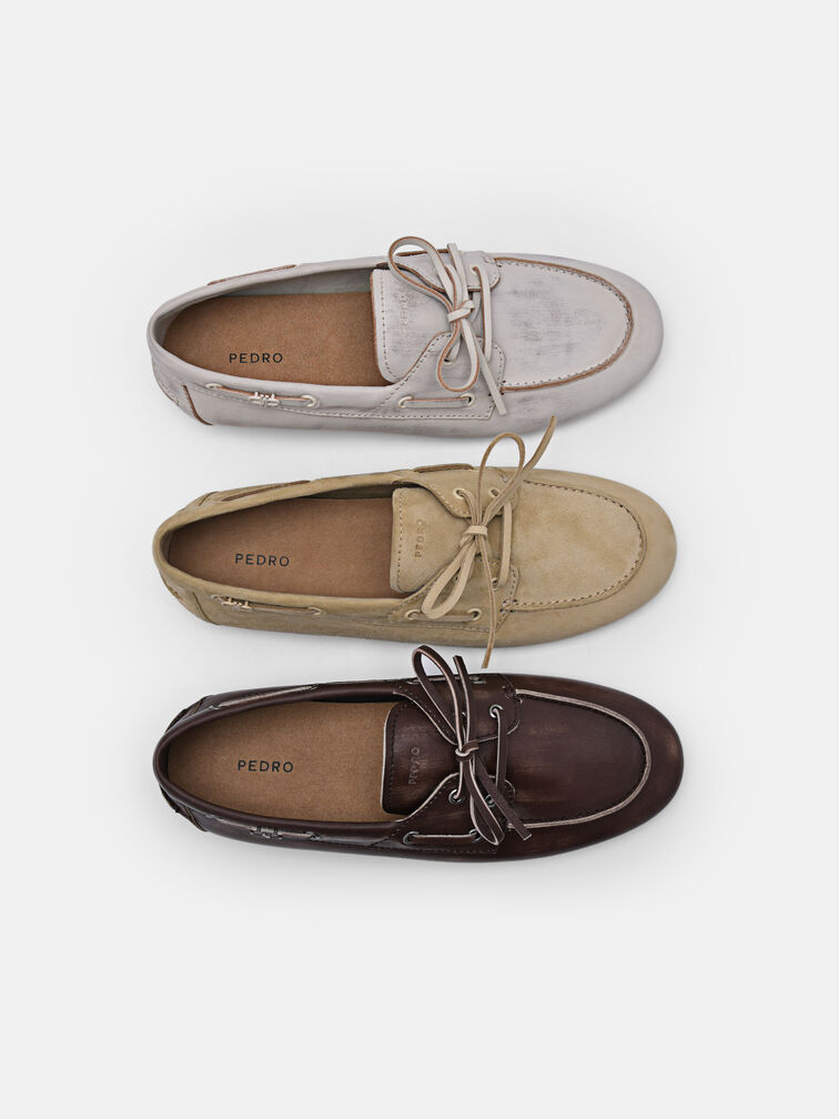 Dee Leather Boat Shoes, Chalk