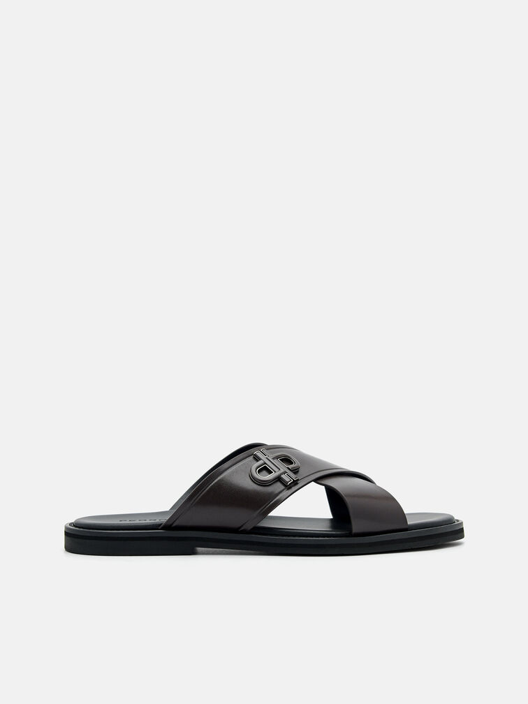 Cross Sandals, Dark Brown