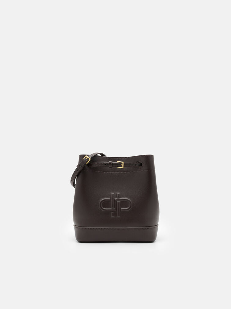 Loli Leather Bucket Bag, Dark Brown