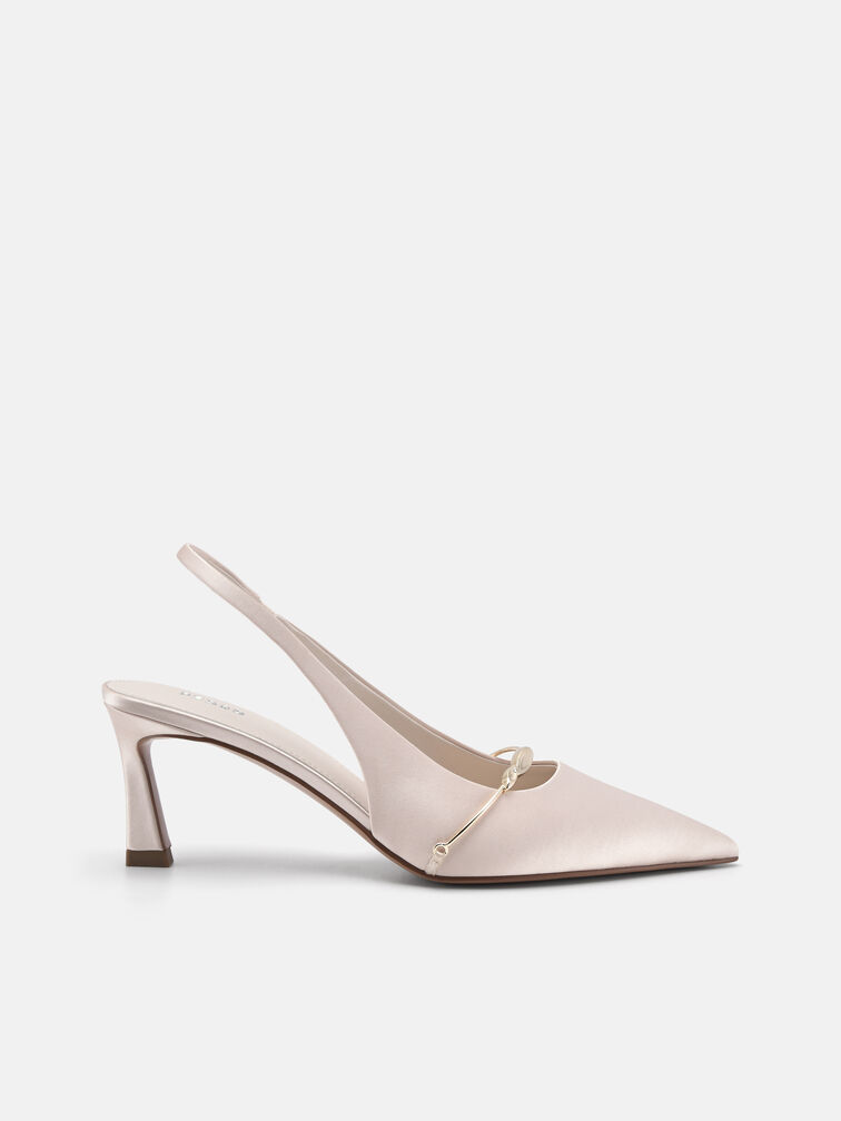 Satin Slingback Heel Pumps, Champagne