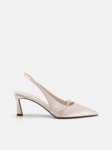 Satin Slingback Heel Pumps, Champagne