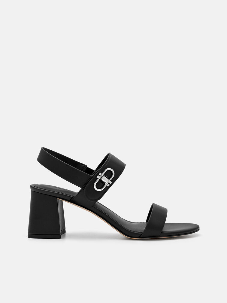 Sienna Leather Heel Sandals, Black
