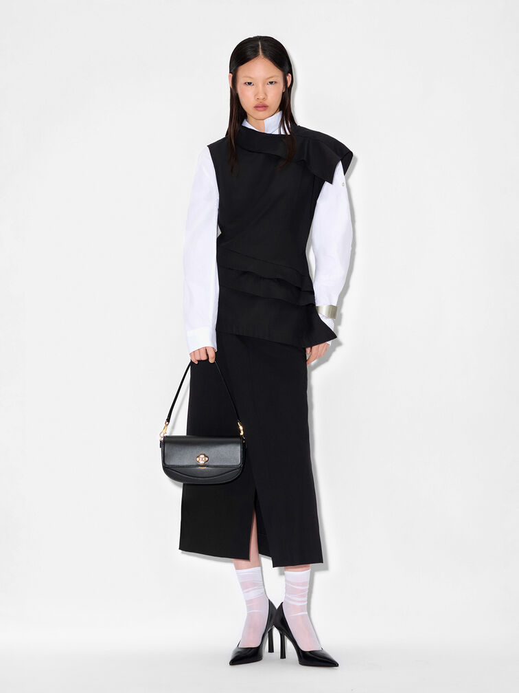 Leather Shoulder Bag, Black