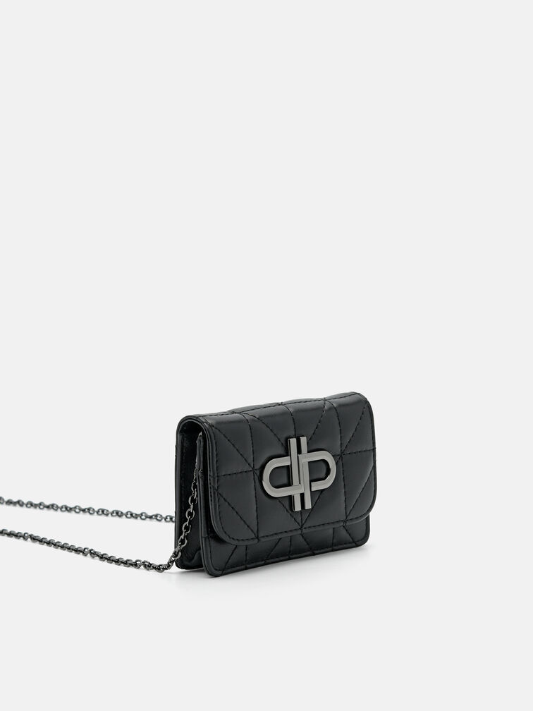 Leather Bi-Fold Card Holder in Pixel, Black