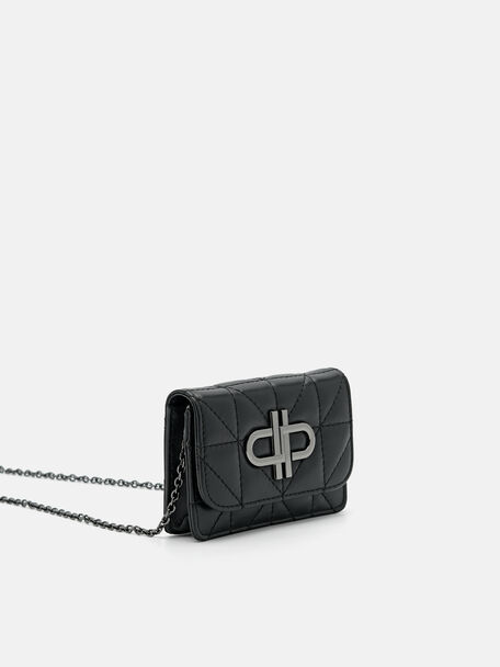 Leather Bi-Fold Card Holder in Pixel, Black