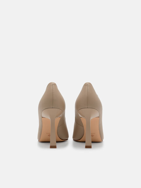 Leather Heel Pumps, Taupe