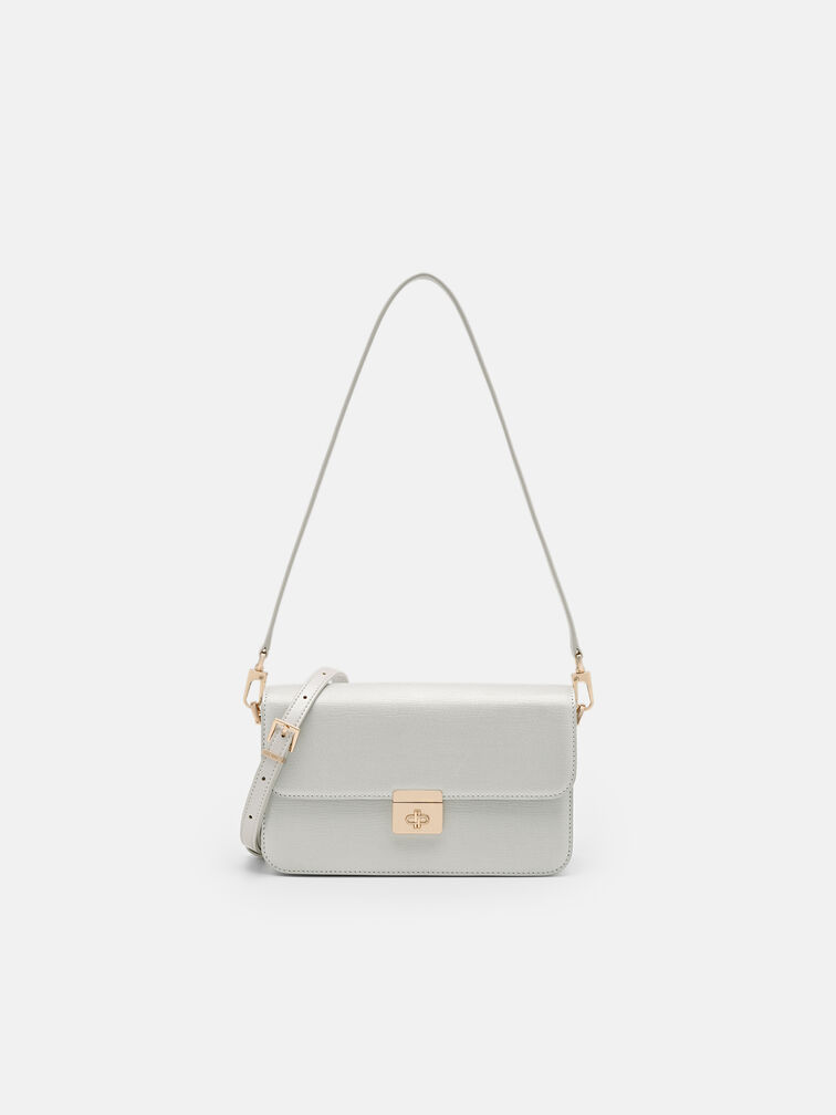 Cameo Leather Shoulder Bag, Silver