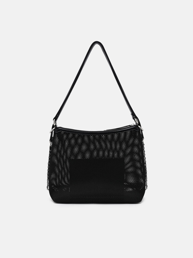 Mesh Slouchy Two-Way Carry Backpack, Black Fabric