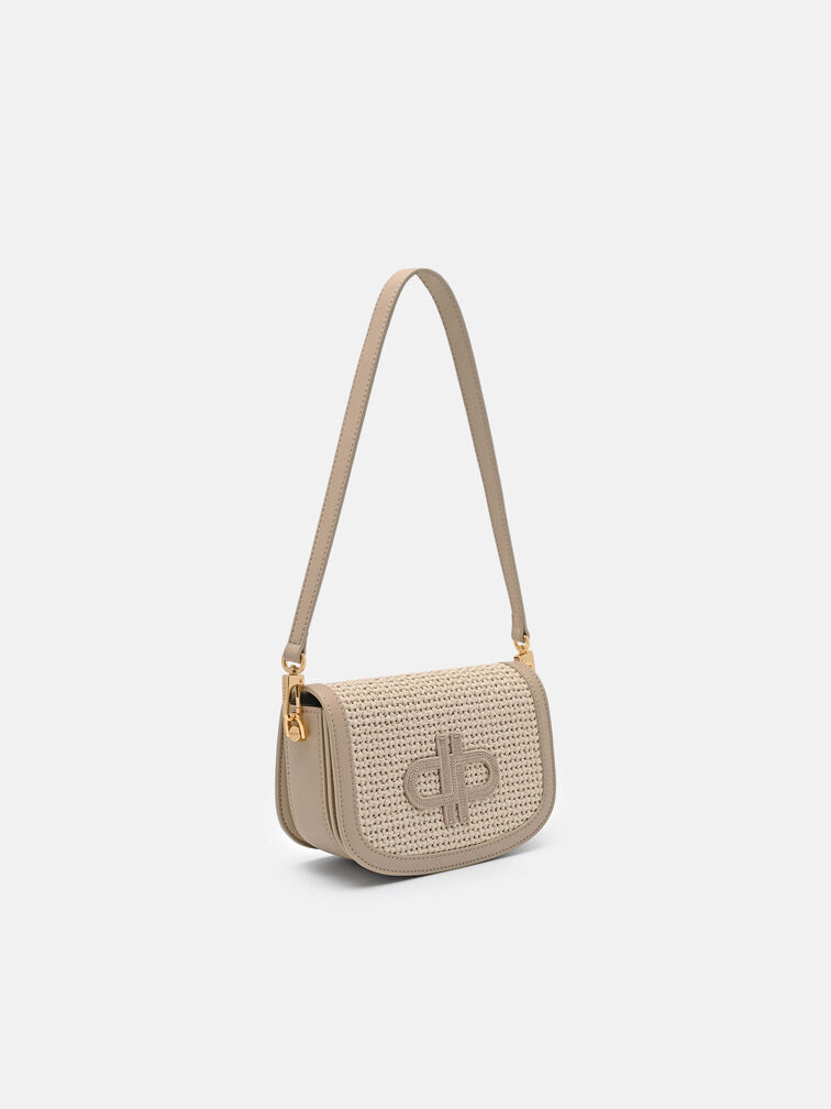 Duet Raffia Shoulder Bag, Chalk Raffia