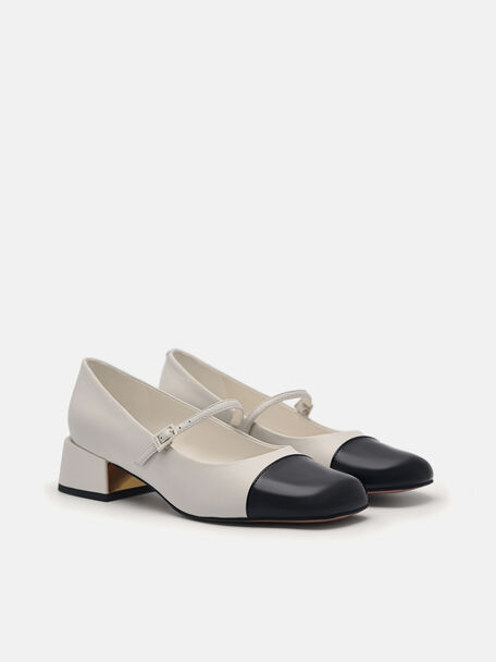 Bianca Leather Mary Jane Pumps, Chalk