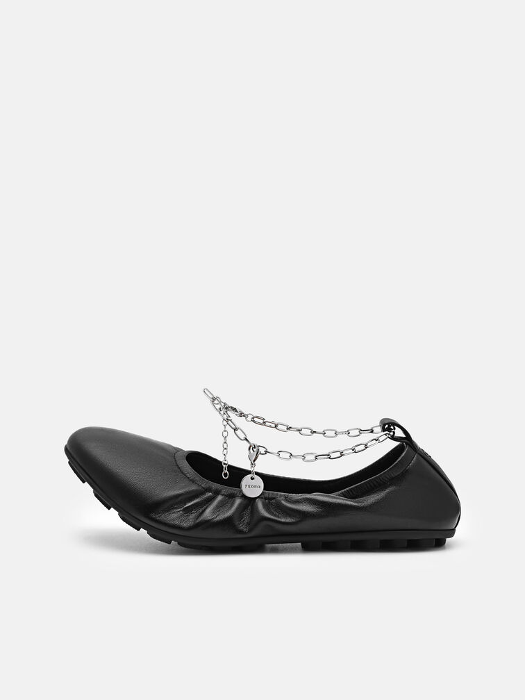 Eclipse Leather Ballerina Flats, Black