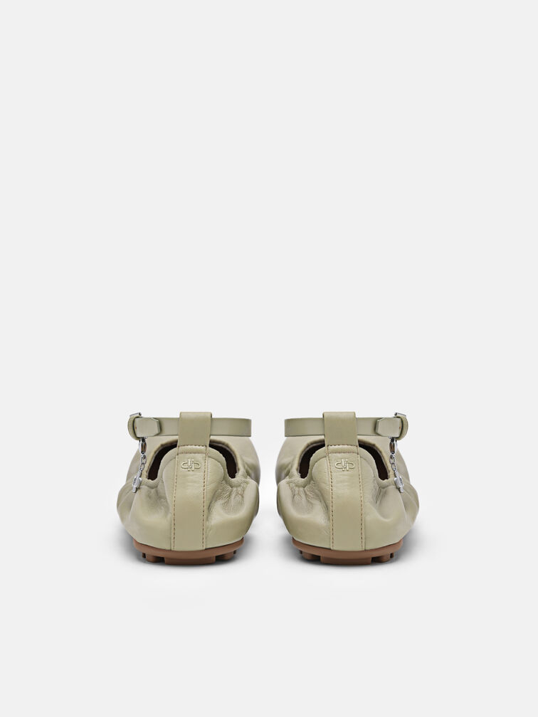 Eclipse Leather Ballerina Flats, Olive