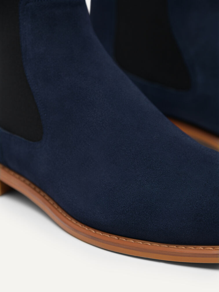 Suede Leather Chelsea Boots, Navy