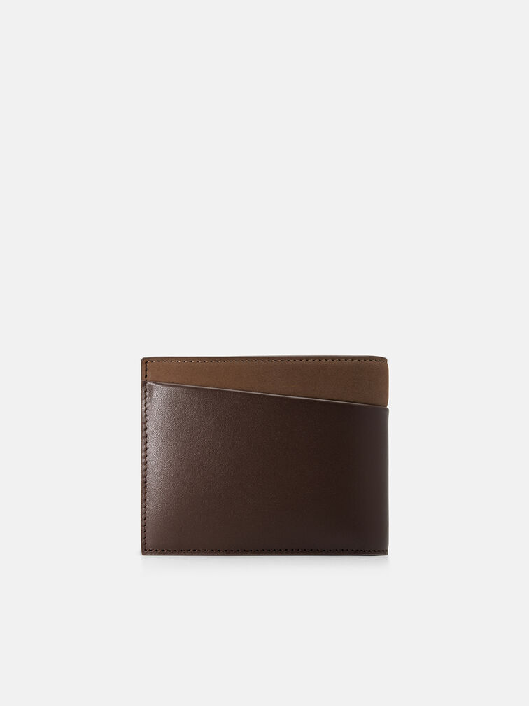 Nubuck Leather Bi-Fold Coin Wallet, Dark Brown