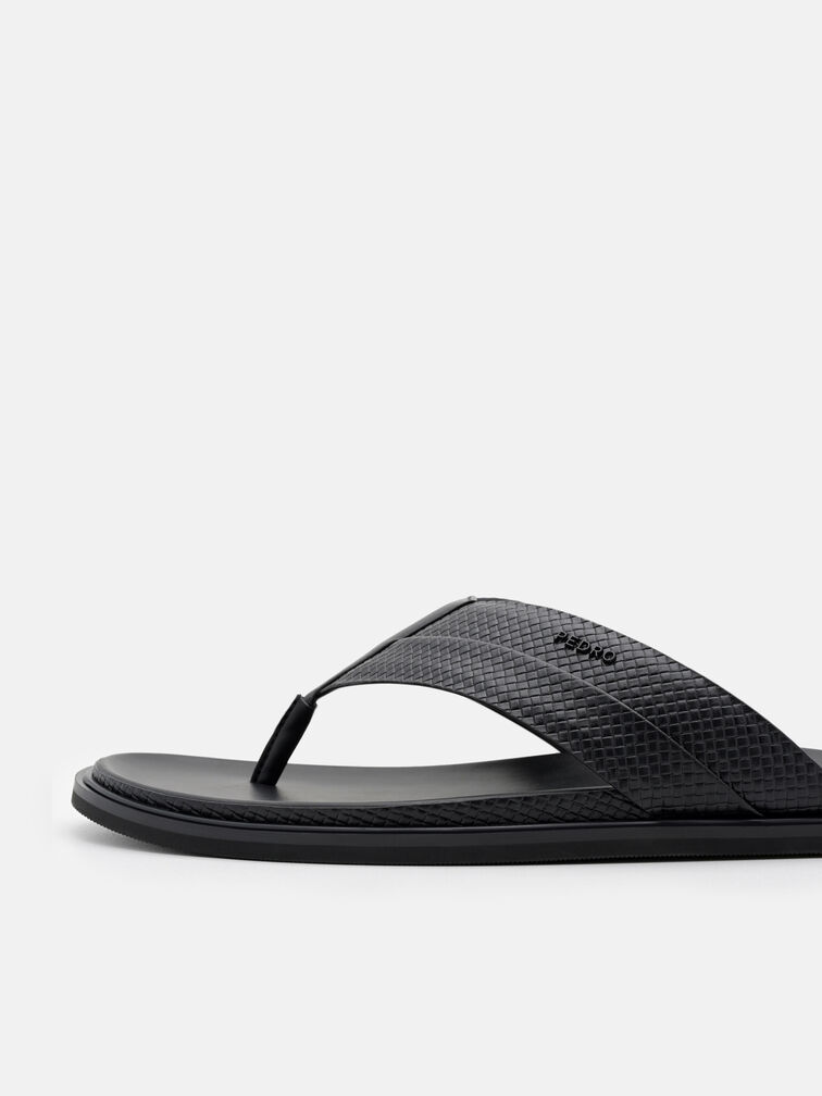 Woven Thong Sandals, Black Embossed