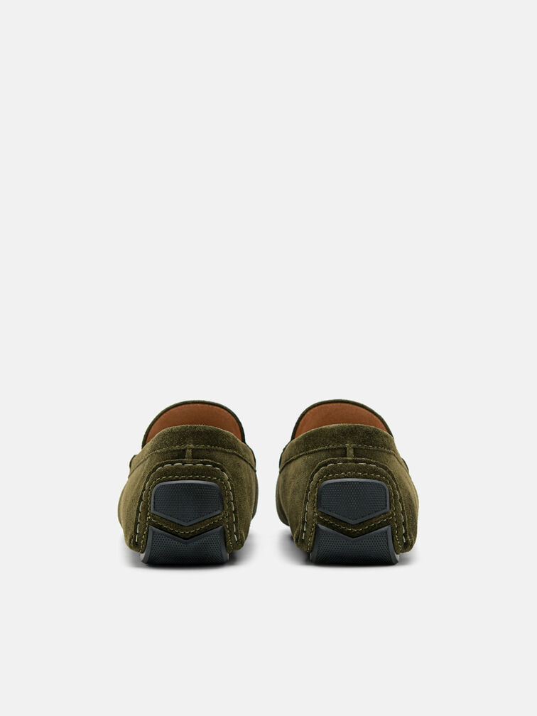 Suede Horsebit Driving Shoes, Military Green