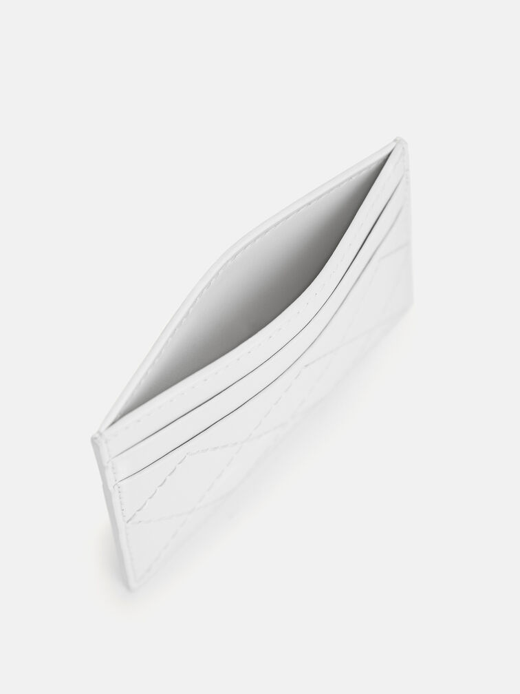 Cris-Cross Pattern Leather Cardholder, White