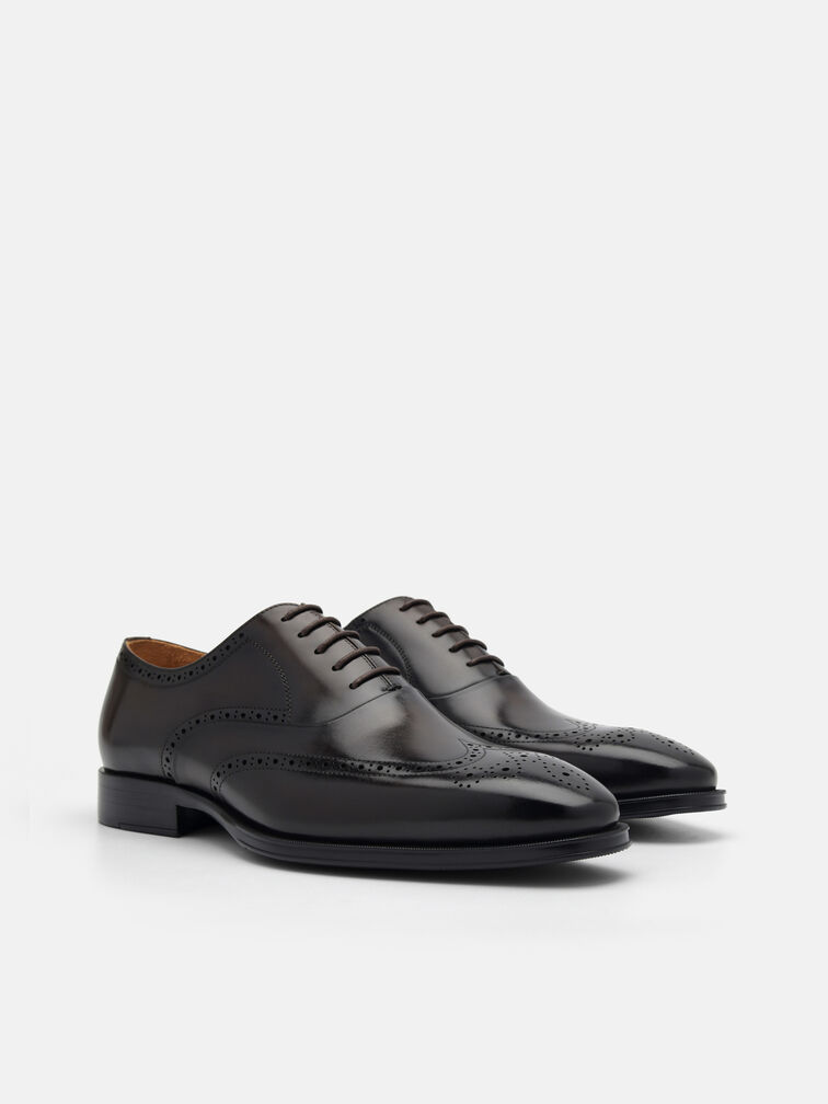 Leather Brogue Oxford Shoes, Dark Brown