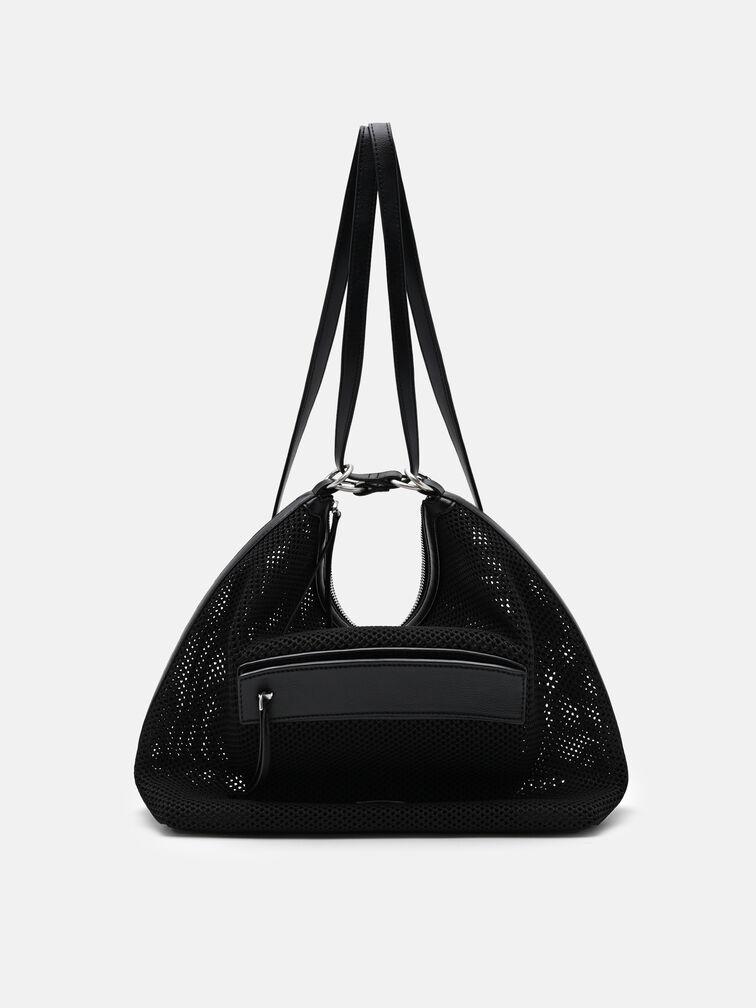 Mesh Slouchy Two-Way Carry Backpack, Black Fabric