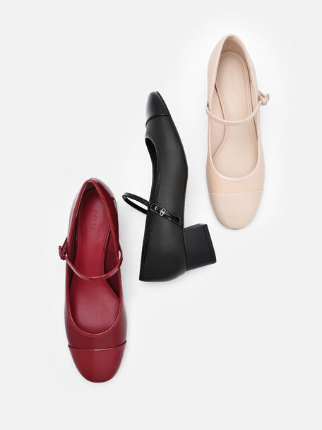 Claude Leather Mary Jane Pumps, Beige