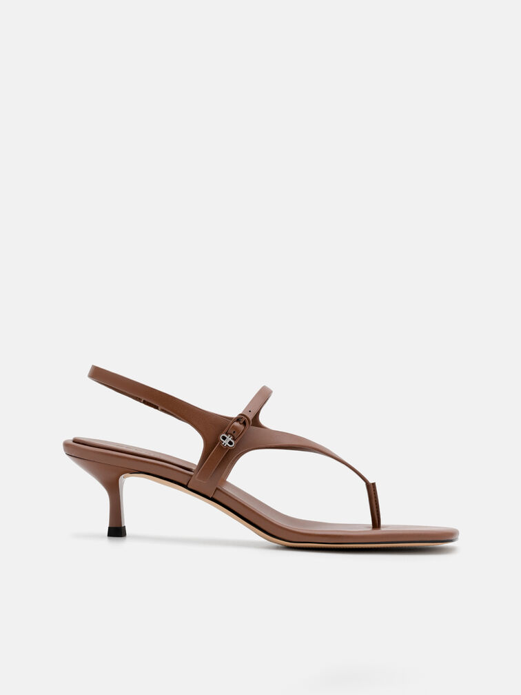 Eny Leather Heel Sandals, Cognac