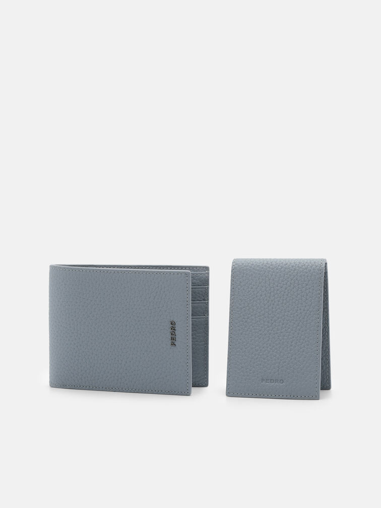 Tumbled Leather Bi-Fold Wallet with Insert, Slate Blue Tumble