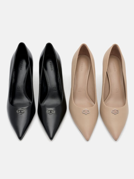 Leather Heel Pumps, Black