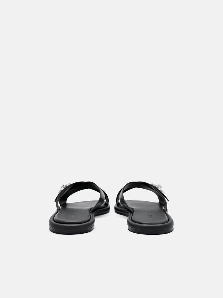 Sienna Leather Cross Sandals, Black