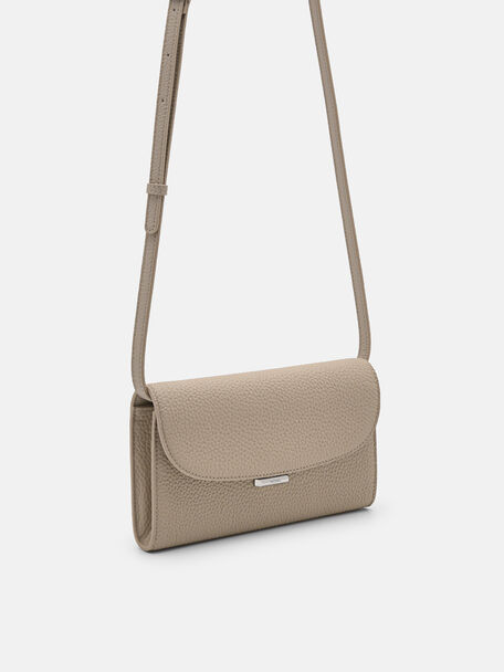 Embossed Leather Bi-Fold Long Wallet, Taupe