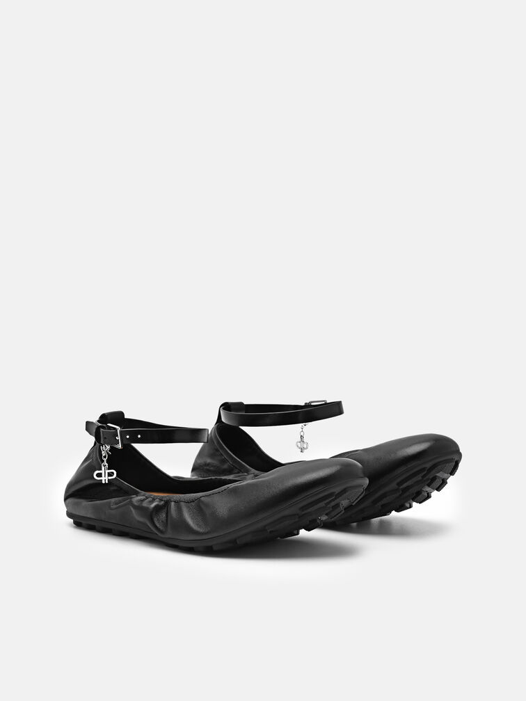 Eclipse Leather Ballerina Flats, Black