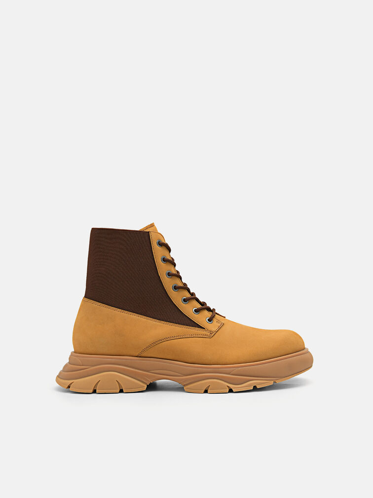 Hybrix Leather Lace-Up Boots, Sand