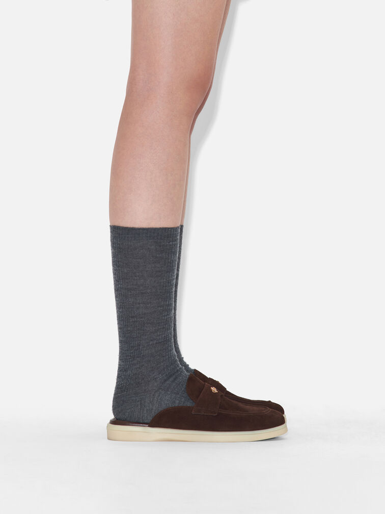 Suede Mules, Dark Brown