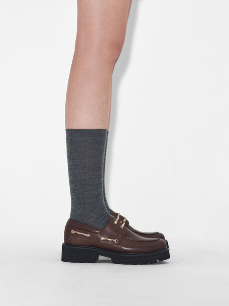 Zoya Leather Boat Shoes, Dark Brown