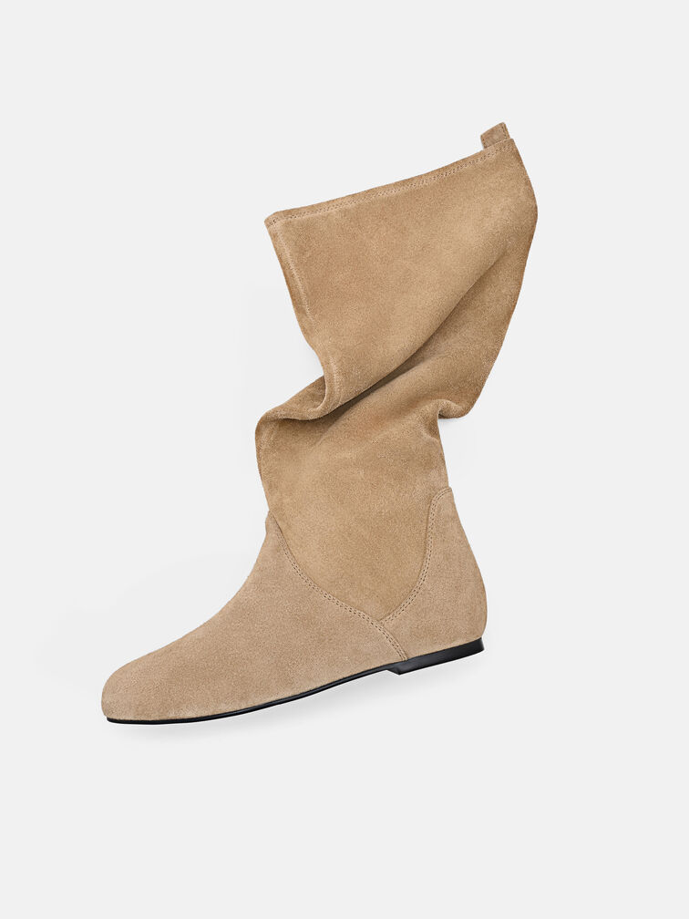 Demi Leather Knee Boots, Taupe