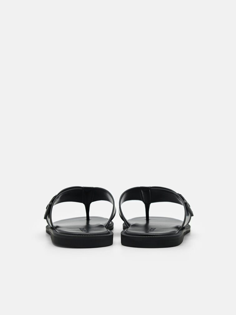 Buckle Thong Sandals, Black