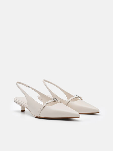 Maggie Leather Slingback Heel Pumps, Chalk