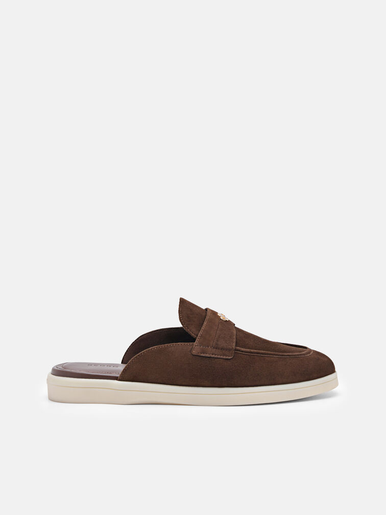 Suede Mules, Dark Brown
