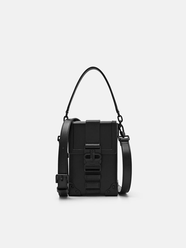 Tex Leather Crossbody Bag, Black Tumble