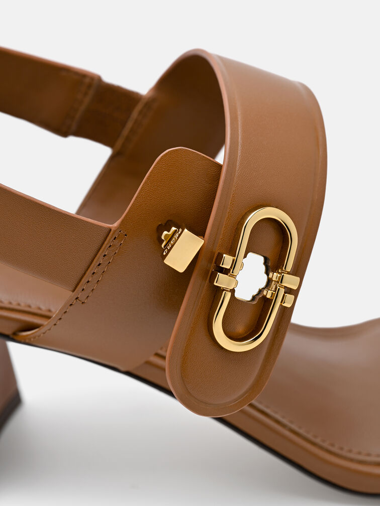 Sienna Leather Heel Sandals, Cognac