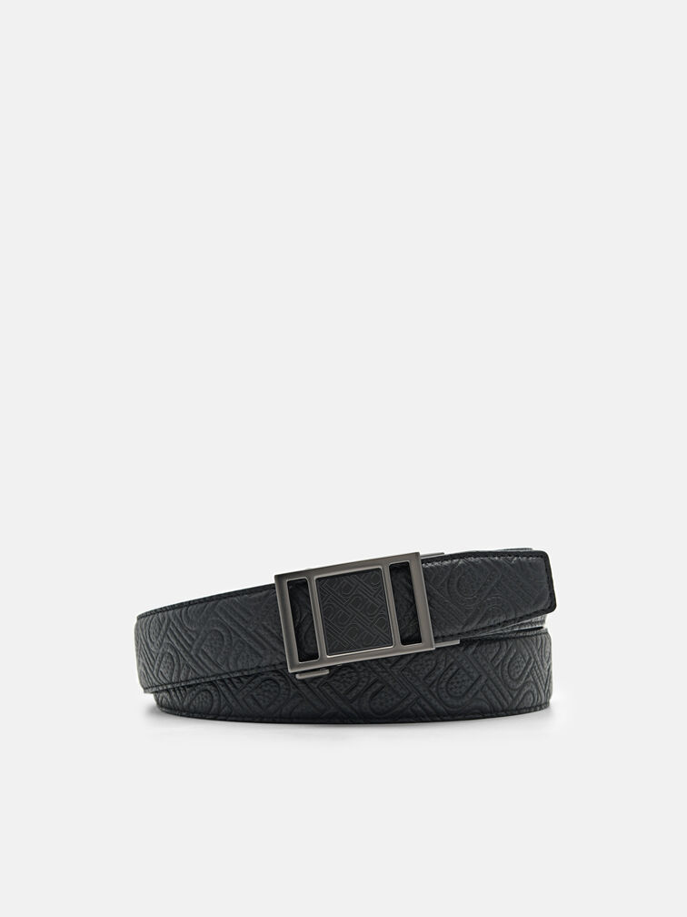 Embossed Leather Automatic Belt, Black