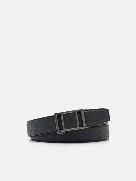 Embossed Leather Automatic Belt, Black