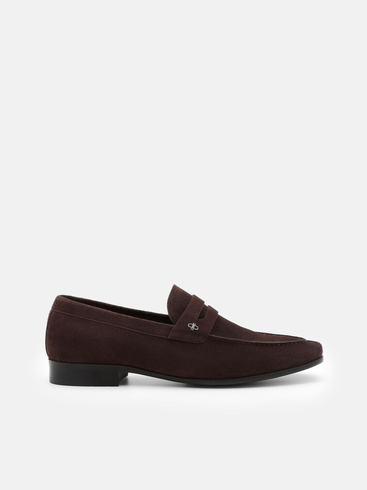 Suede Penny Loafers, Dark Brown
