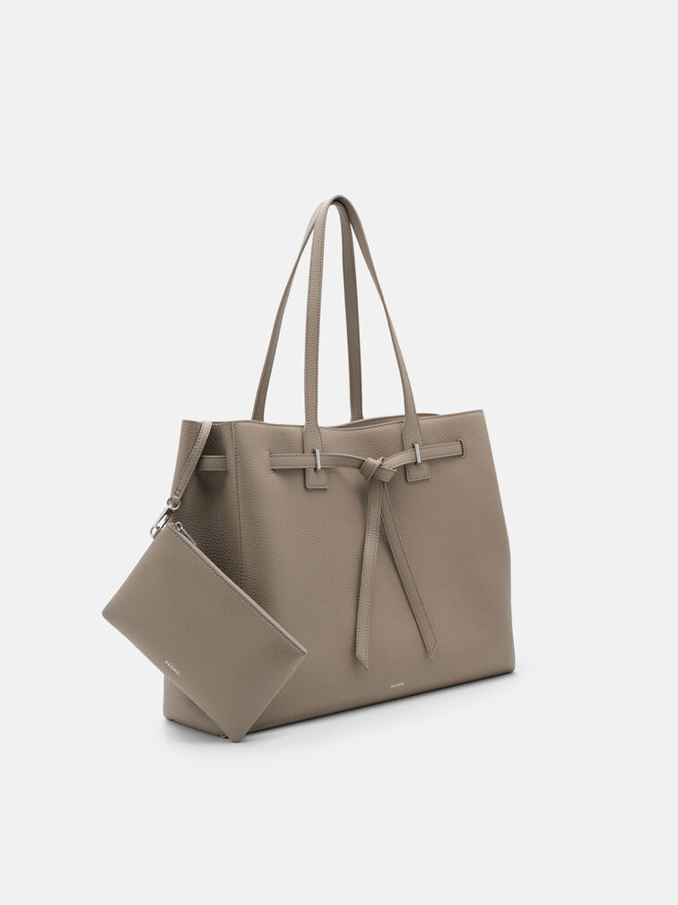 Demi Oversized Leather Tote Bag, Taupe