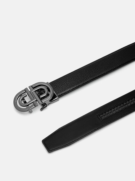 Tumbled Leather Automatic Belt, Black